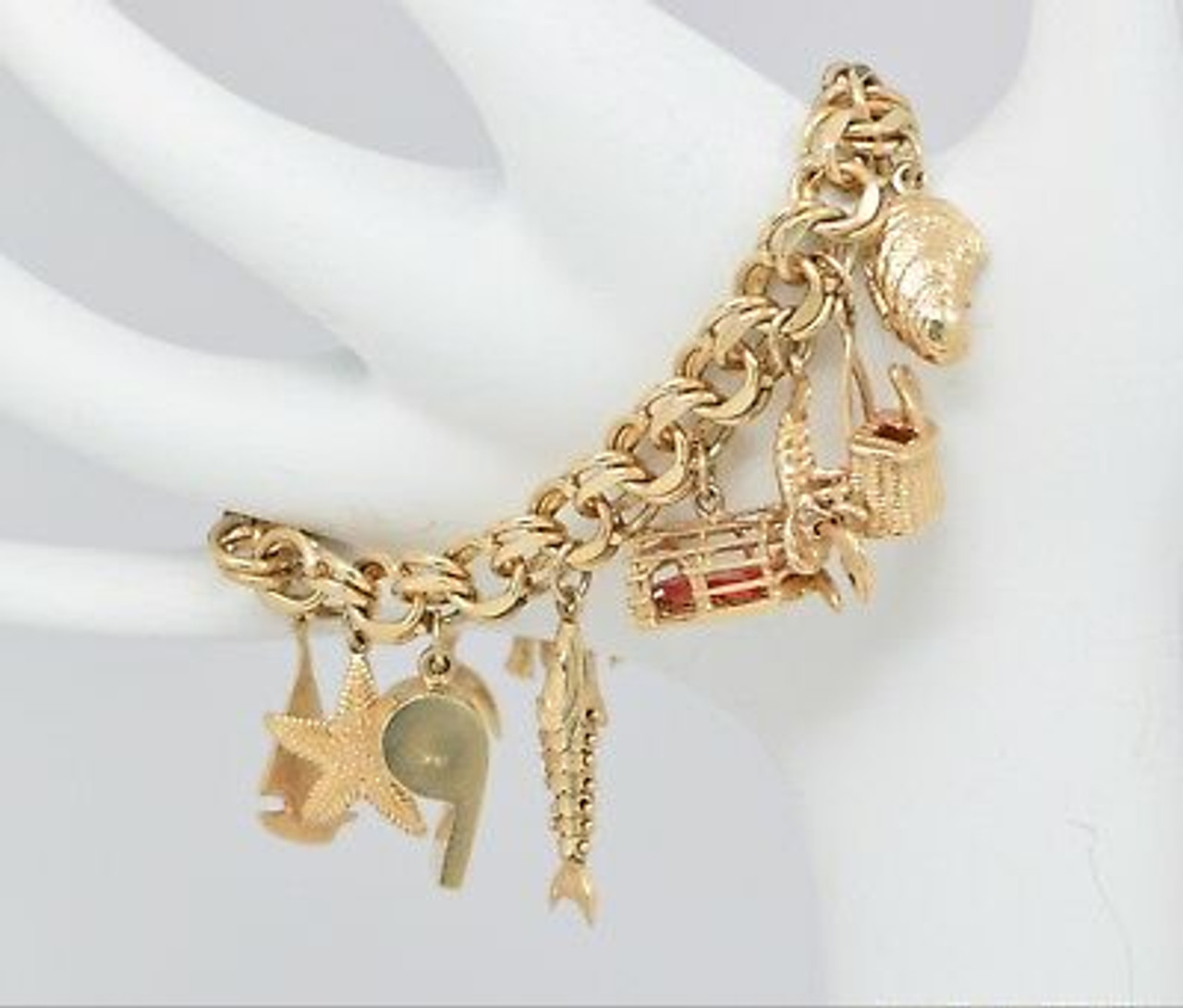 Vintage Ocean Themed 14K Gold Charm Bracelet – Alpha & Omega Jewelry
