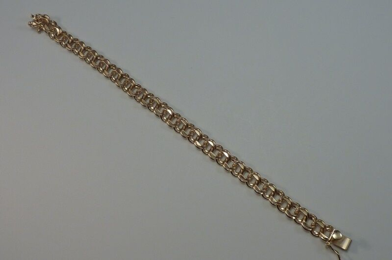 14K Yellow Gold Double Cable Link Charm Bracelet 7 inches long