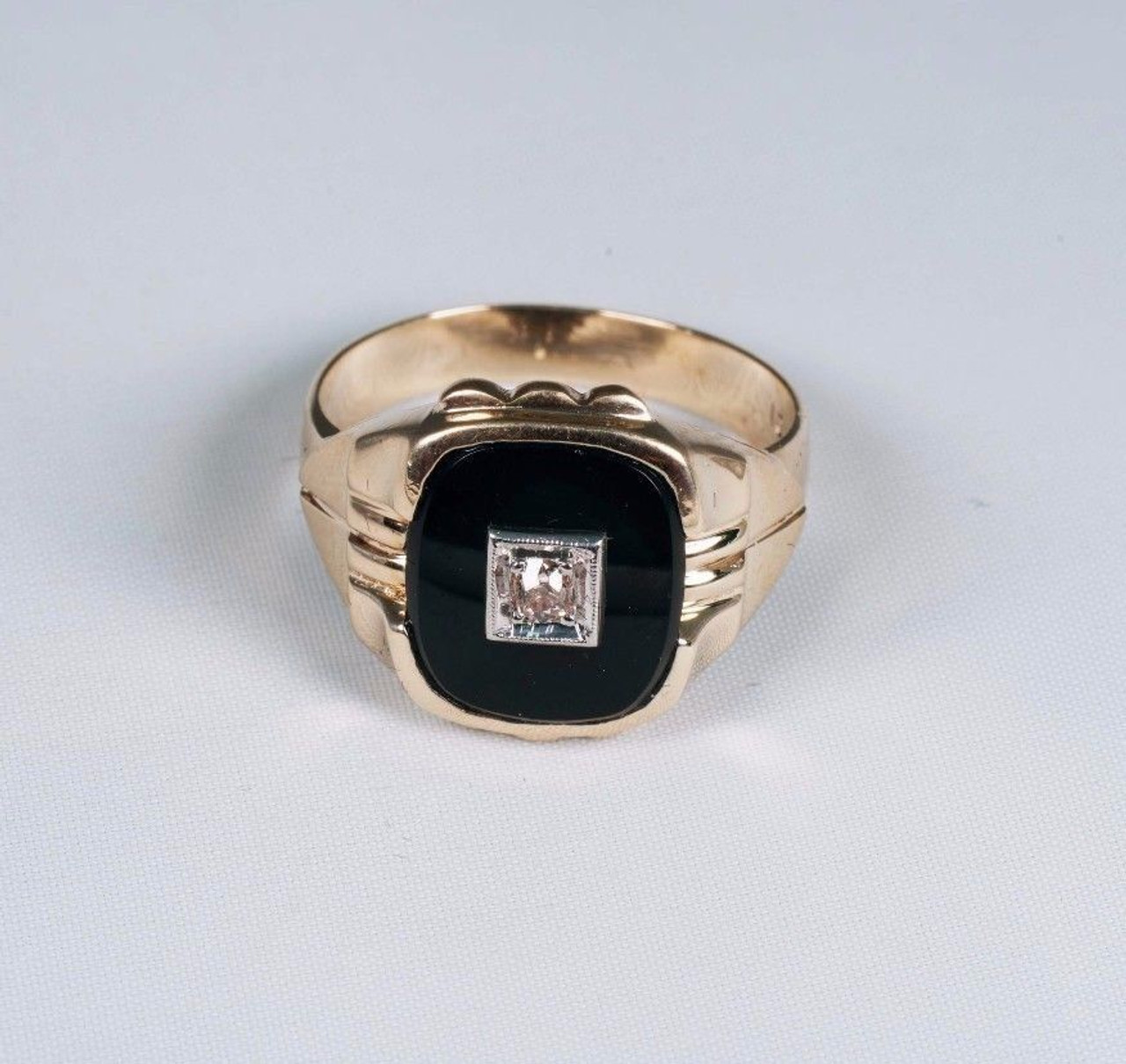10k Yellow Gold 1940 S Men S Black Onyx And Diamond Ring Size 10 25 Colonial Trading Company