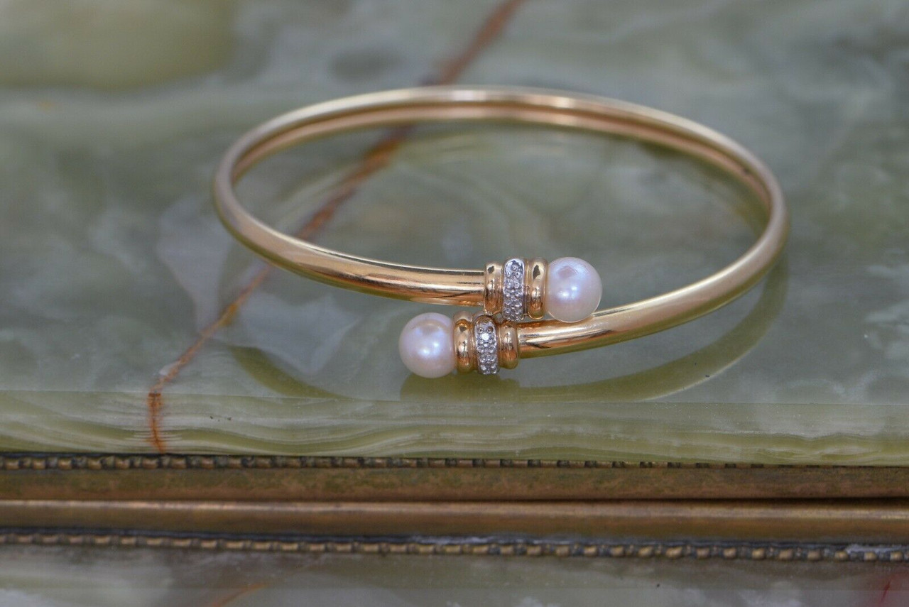 Cute Womens Pearl Bead Bracelet 14K Gold Plated Beaded Bracelets For W –  igemstonejewelry