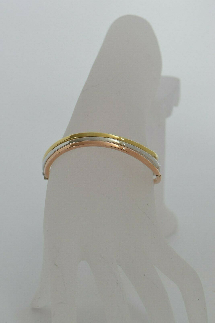 14K Tri-Color Gold Curved Bangle Bracelets 3 separate Hinged Curved Bangles