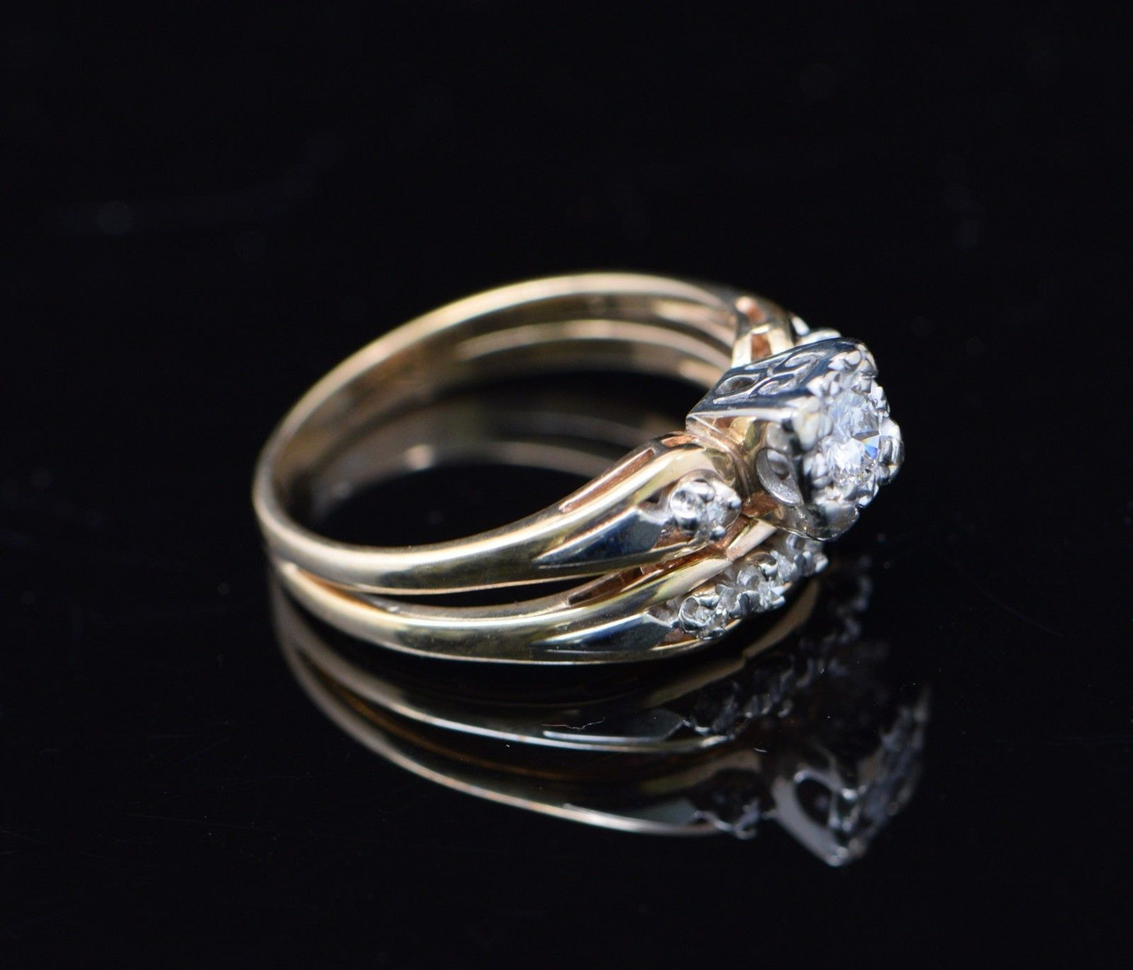 Circa 1940's Diamond Engagement Ring w/ Accents Platinum