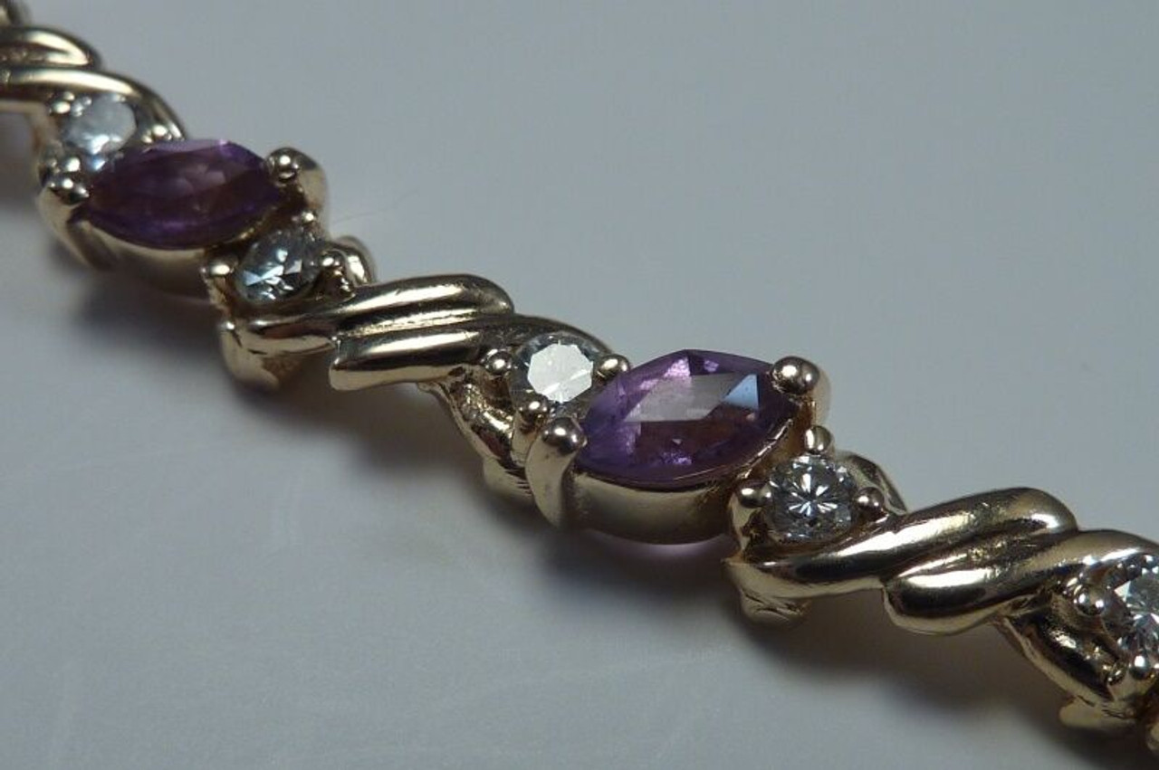 Raine Amethyst and Diamond Bracelet in Sterling Silver (8 in) | Shane Co.