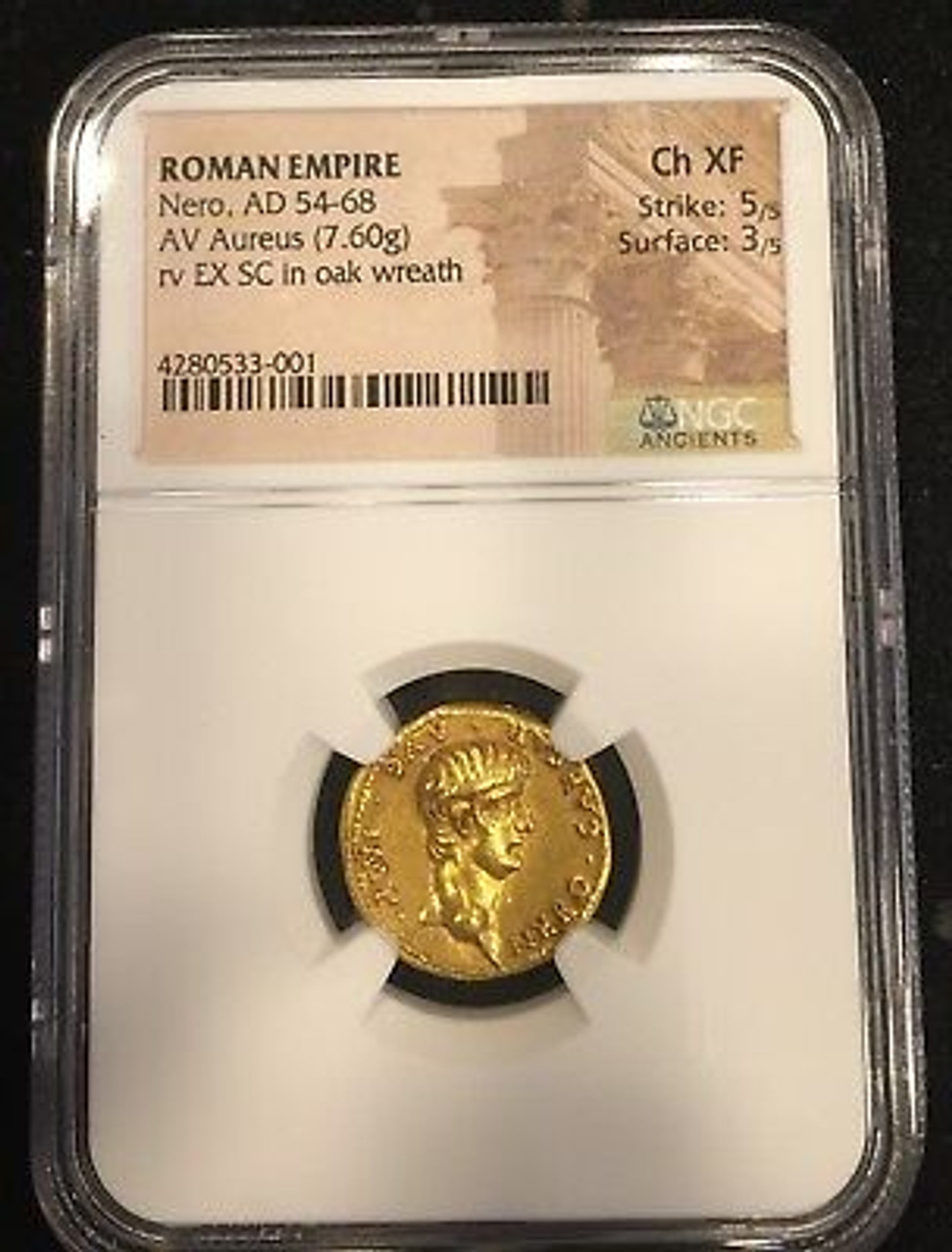 Nero, AD 54-68 Roman Empire AV Aureus rv EX SC in Oak Wreath Gold Coin