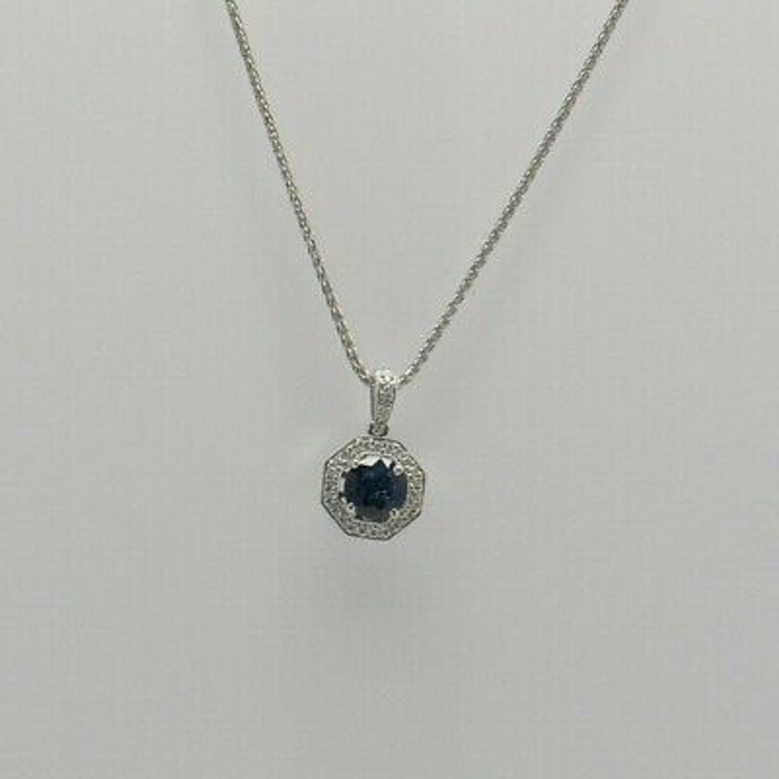 14K WG Blue Sapphire & Diamond Necklace Maker: REKO with 17