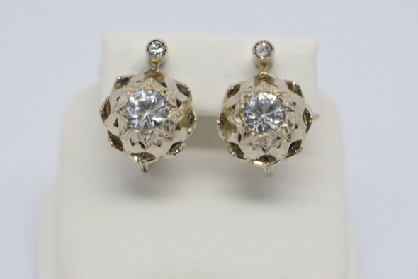 18K White Gold White Sapphire and Diamond Accent French Clips
