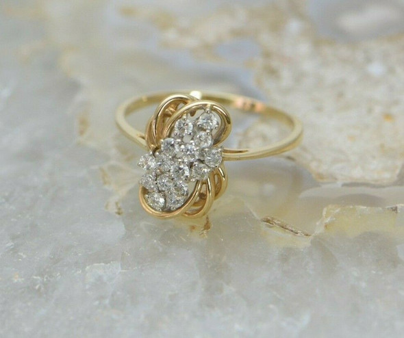 14K Yellow Gold Diamond Cocktail Ring, H SI1, Size 11, Circa 1960