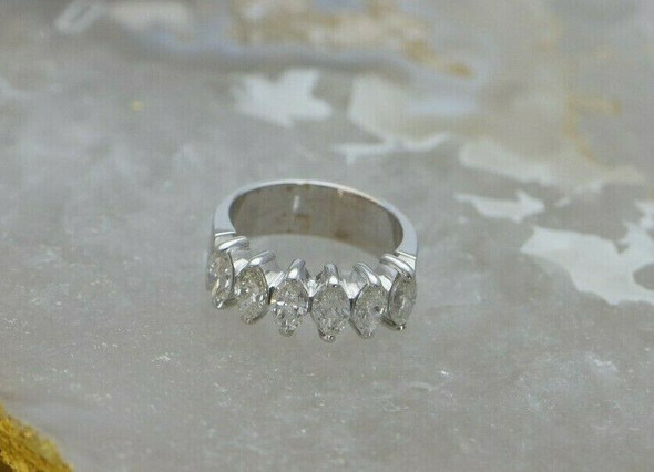 14K White Gold Marquise Diamond Ring, 2.5 ct tw, H SI2, Circa 1980, Size 5.5