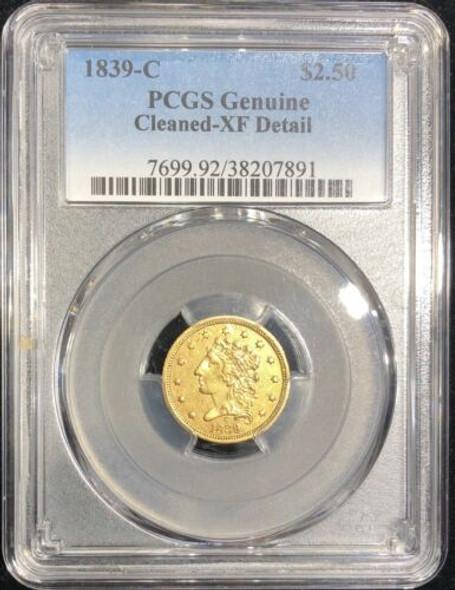 1839-C U.S. $2.50 Dollar Gold Quarter Eagle Coin PCGS Extra Fine Details Cleaned