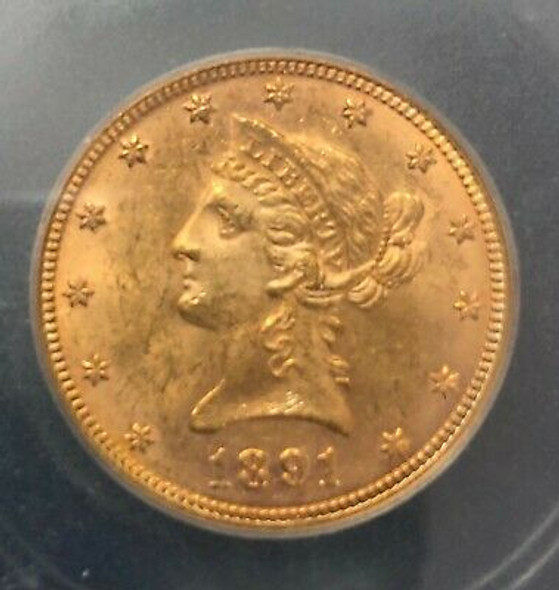 1891 Liberty $10.00 Gold Eagle ICG MS-63 1891 Liberty $10.00 Gold Eagle ICG MS-63