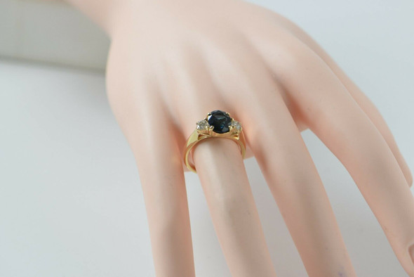 14K Yellow Gold Sapphire & Diamond Ring Circa 1980, Size 6.5