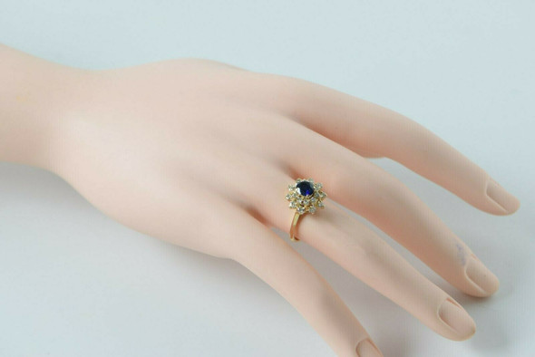 14K Yellow Gold Sapphire & Diamond Halo ring - 2 ct tw, Circa 1960, Size 5.5