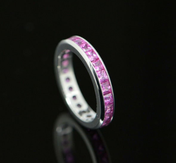 18K White Gold Superb Pink Sapphire Eternity Band, Size 6