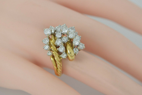 18K YG Diamond Cocktail Ring G VS/SI 4 ct tw Estimated Size 6.5 Maker HB