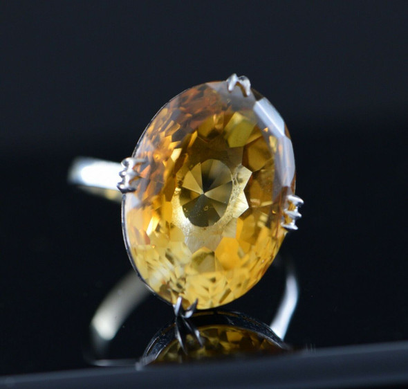 14K White Gold Large Orange Citrine Ring in Basket Setting Circa 1960, Size 8.25