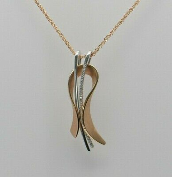 14K White & Rose Gold Diamond Accented Pendant Necklace with 17" Pink Gold Chain