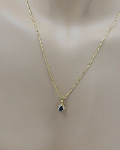 14K YG Sapphire & Diamond Halo Necklace on 19" Wheat Chain Circa 1990