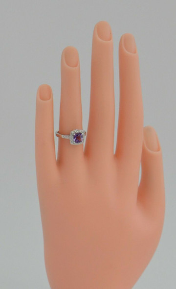 10K White Gold Amethyst and Diamond Halo Ring, Size 5 10K White Gold Amethyst and Diamond Halo Ring, Size 5