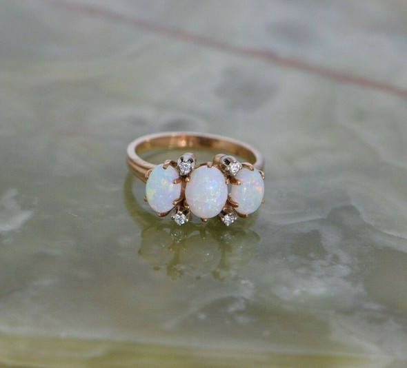 14K YG Opal & Diamond Ring, 2 ct tw estimated, Size 7.5, Circa 1960
