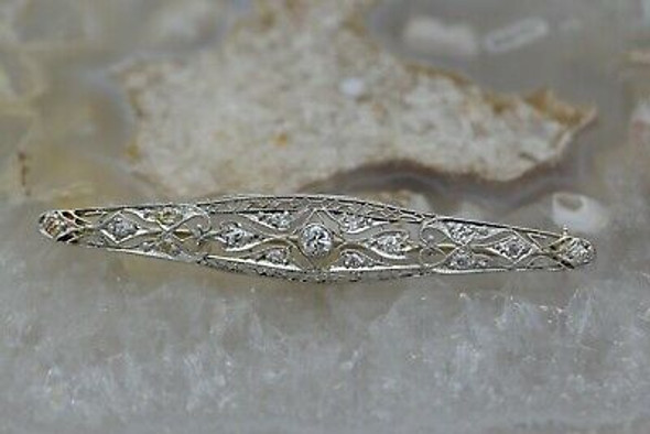 Platinum and Diamond Filigree Bar Pin, 15 Diamonds, Circa 1925