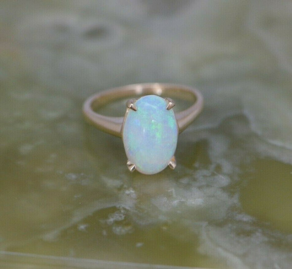 Opal Cabochon Medium Dome Ring 14K YG 1960 Size 5.5