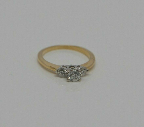 14K YG Diamond 3 Stone Ring, H SI1, White Gold Head, Circa 1960, Size 5.5 14K YG Diamond 3 Stone Ring, H SI1, White Gold Head, Circa 1960, Size 5.5