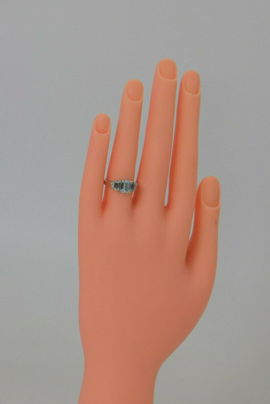 Aquamarine & Diamond Accent Ring 14K WG with Pierced Designs, Size 5.75