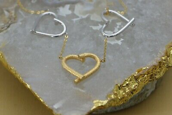 14K Yellow & White Gold Heart Chain 17" Long, Circa 1990