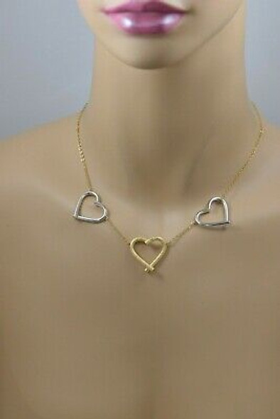 14K Yellow & White Gold Heart Chain 17" Long, Circa 1990