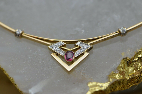 14K Yellow Gold Pink/Red Sapphire and Diamond Collar Necklace, Circa 1990