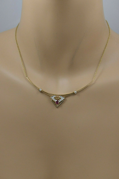 14K Yellow Gold Pink/Red Sapphire and Diamond Collar Necklace, Circa 1990