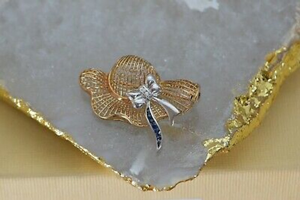 14K White Gold Diamond & Sapphire Hat Pin, Stones set in White Gold, Circa 1970