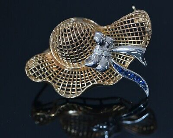 14K White Gold Diamond & Sapphire Hat Pin, Stones set in White Gold, Circa 1970