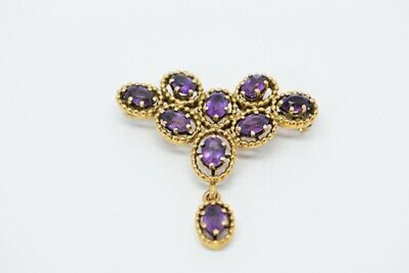 14K Gold Amethyst Pin, Formed in a Group with One Suspension Drop, Circa 1960