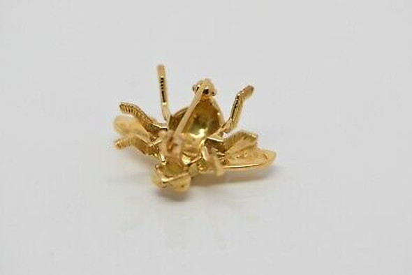 18K Yellow Gold Bee Pin, Ruby Faceted Eyes, Circa 1970