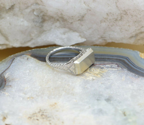 New old Stock Platinum Filigree Ring w/Pierced Sides Circa 1925, Size 5.5