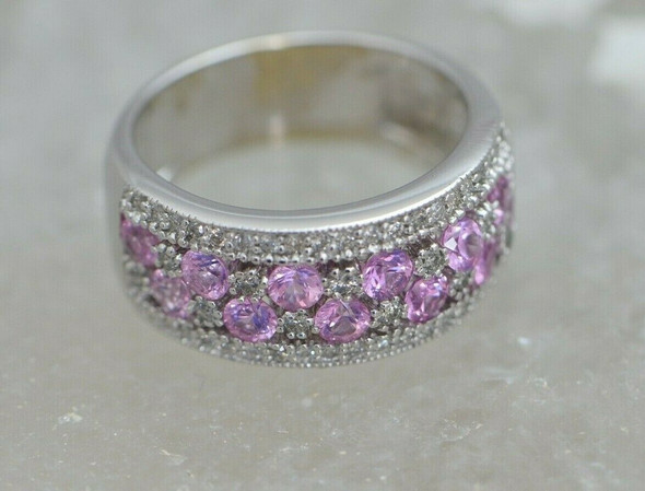 Diamond and Pink Sapphire Ring 2 ct tw 14K WG Size 8 Maker EFFY