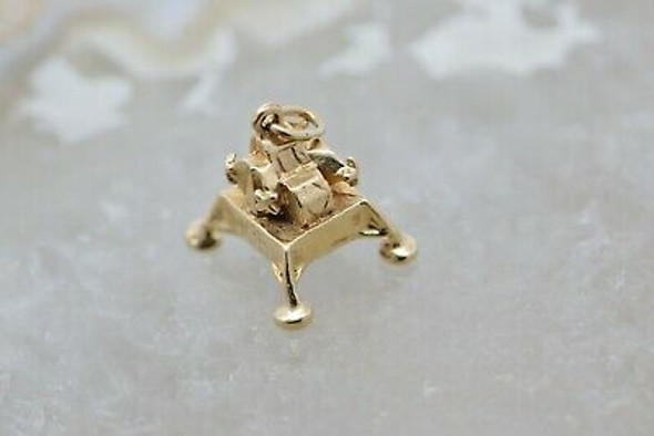 14K Yellow Gold Lunar Module Charm Pendant Circa 1969