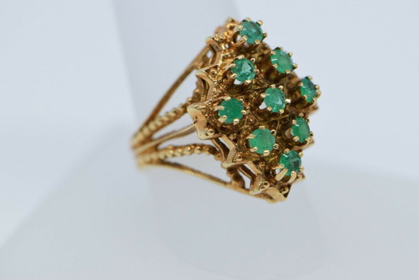 Vintage 18K YG Emerald Judaic Ring Wire Work Sides Size 7 Circa 1960