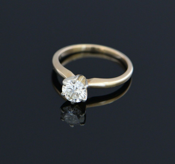 14K Yellow Gold Diamond Solitaire Ring Circa 1960, Size 5