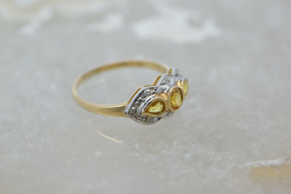 9K Yellow Gold Citrine and Diamond Ring Size 6.75