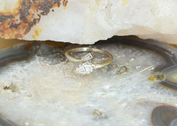 14K White Gold Marquise Diamond Engagement Ring Circa 1970, Size 6.5