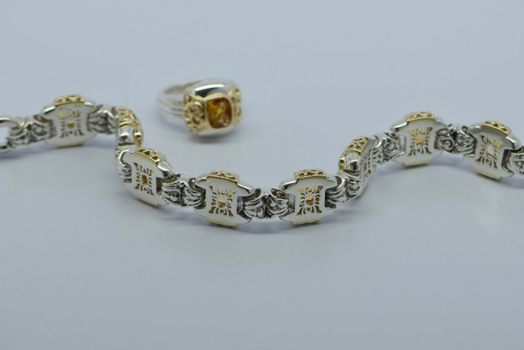 14K Yellow Gold Citrine & Sterling Silver Bracelet with Matching Ring Circa 1960