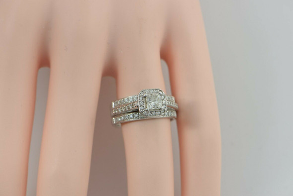 14K White Gold Princess Diamond Ring & Guard Ring Sizes 7 and 7.5