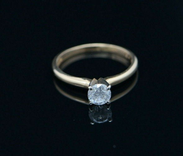 14K Yellow Gold .68 ct Diamond Solitaire H I1 Circa 1970 Ring Size 8