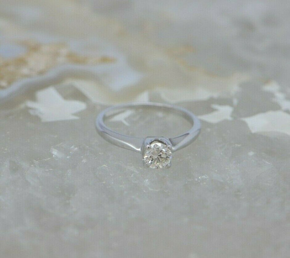 14K White Gold .40ct Diamond Solitaire Ring Size 4