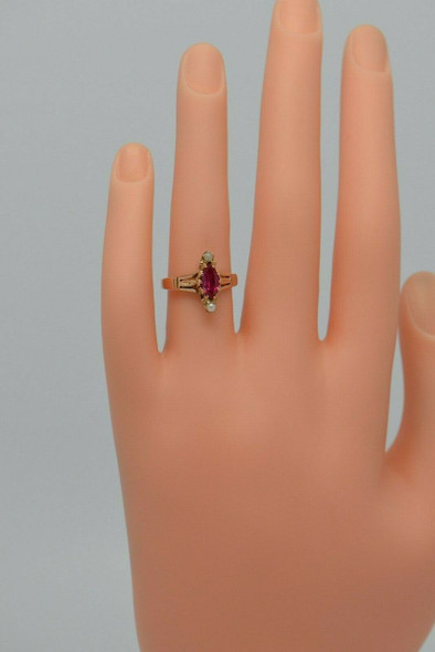 10K R/G Egyptian Revival Style Synthetic Ruby Ring w/Pearls Circa 1910 Size 5.75