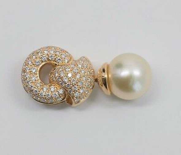 18K Yellow Gold Pearl Drop with Pave Set Diamond Pendant