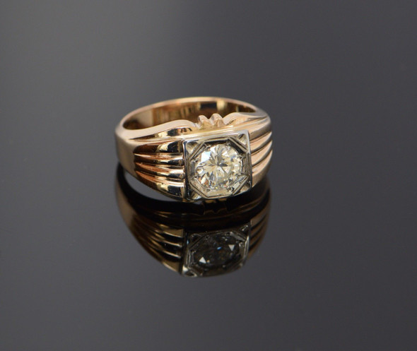 14K Yellow Gold Men's 1.25ct. Diamond Ring Circa 1940, Size 10+