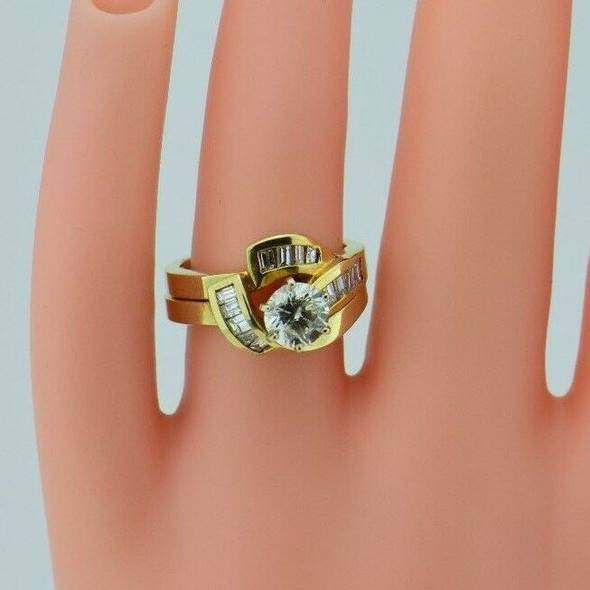 14K Yellow Gold Diamond Engagement Ring & Wedding Band Set, Size 6.25